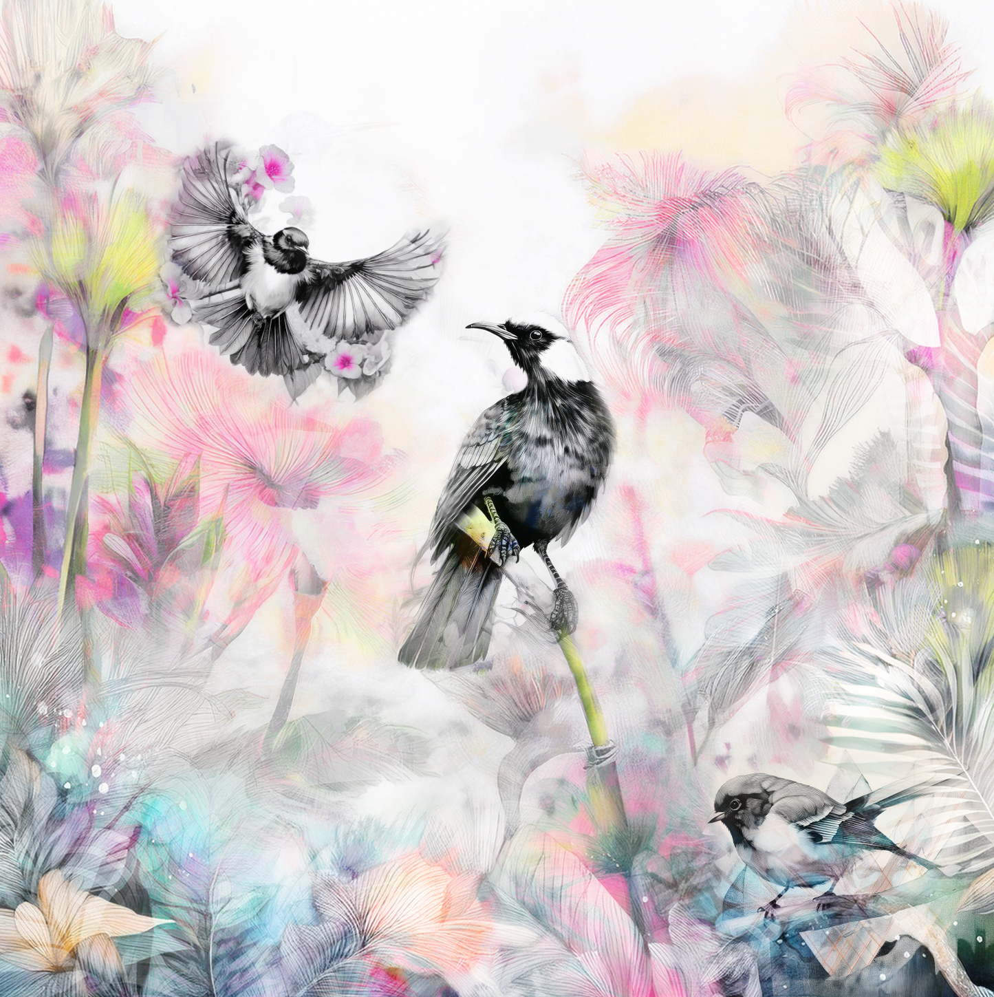 Whispers of the Forest (Tui & Fantail) Prints